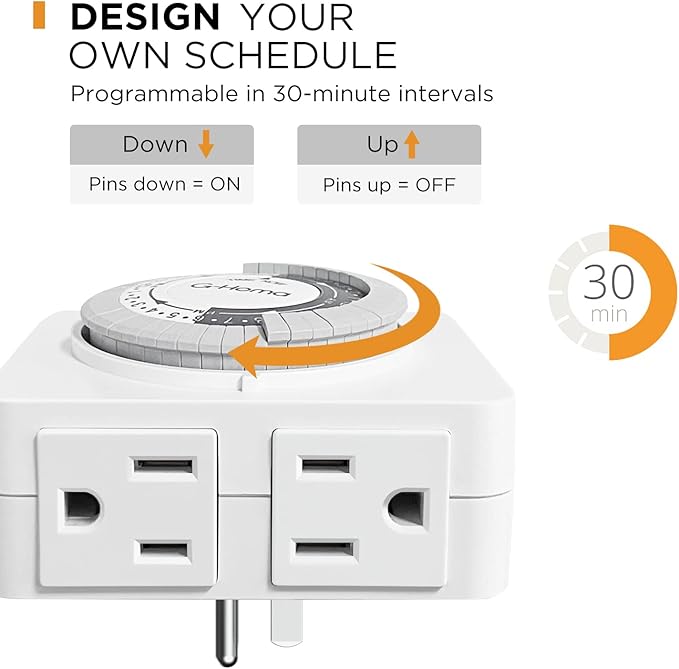 G-Homa Timer Outlet Electric Indoor with 2 Grounded Outlet,Plug-in 24-Hour Mechanical Timers,Daily On/Off Cycle,Energy Saving for Lamps, Seasonal, Christmas Lights and Holiday Decorations (2 Pack)