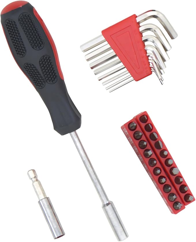 39-Piece Household Tools Kit - Comprehensive and Essential Repair Set Tools for College Students, Home Use & More (39p-red)
