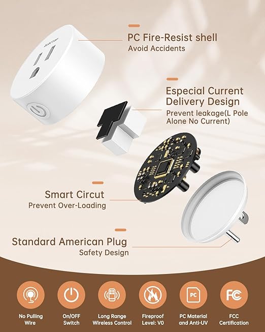 ELECTOP Remote Control Outlet, 15A/1500W Wireless Outlet Power Switch with Countdown Function, No Wire Long Range Electrical Switch Plug On/Off for Lights, Fans, Christmas Lights, Household Appliance