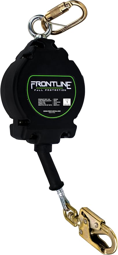 Frontline RPG50' Cable SRL with Steel Snap Hook End | 3/16" Galvanized Steel Cable | Lightweight, Durable | Swivel Anchorage Eye | 310 lbs Capacity | ANSI & OSHA Compliant (2 Pack)