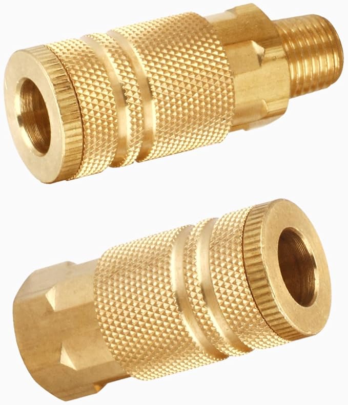 Coupler and Plug Kit (14 Piece), Industrial Type D, 1/4 Inch NPT, Solid Brass Quick Connect Air Fittings Set