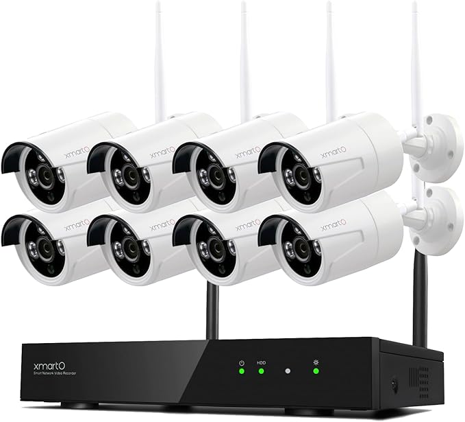 XMARTO Wireless Security Camera System 10CH 8PC 3MP Wireless Security IP Camera System(Built-in Router, Plug N Play, Mobile View, Night Vision, Supports Audio Microphones)