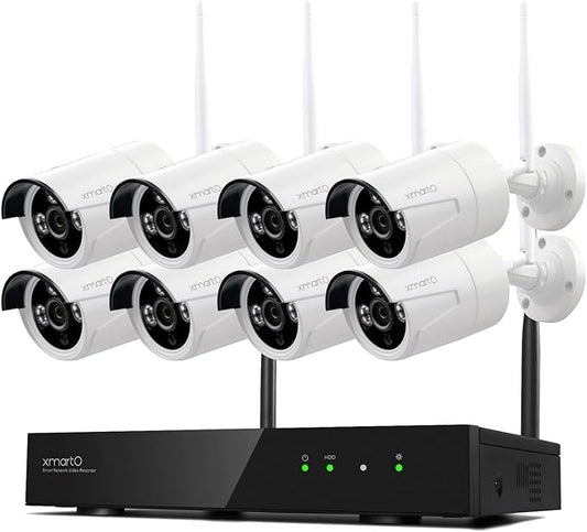 XMARTO Wireless Security Camera System 10CH 8PC 3MP Wireless Security IP Camera System(Built-in Router, Plug N Play, Mobile View, Night Vision, Supports Audio Microphones)