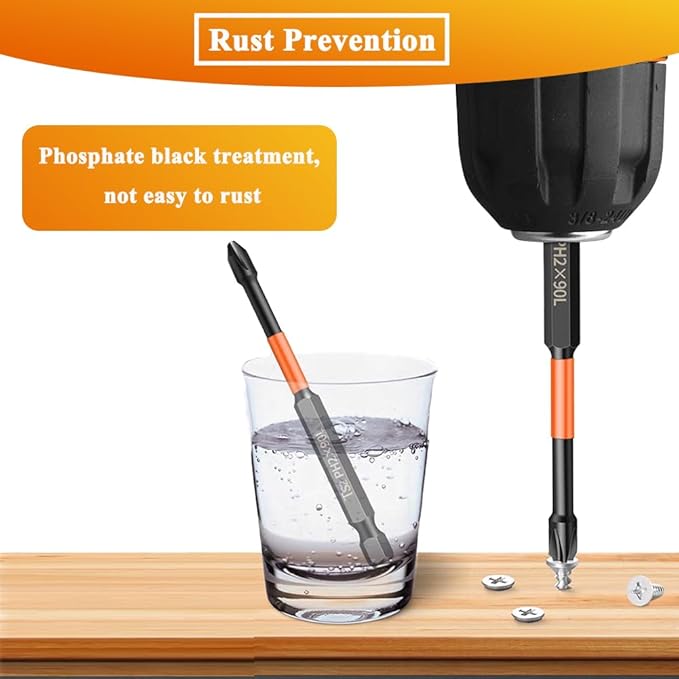 8Pcs Magnetic Phillips Screwdriver Bits with 1/4 Inch Hex Shank 2 Sets Cross Anti-Slip Screw Driver Bit PH2 Impact Driver Bit 25/65/90/150mm