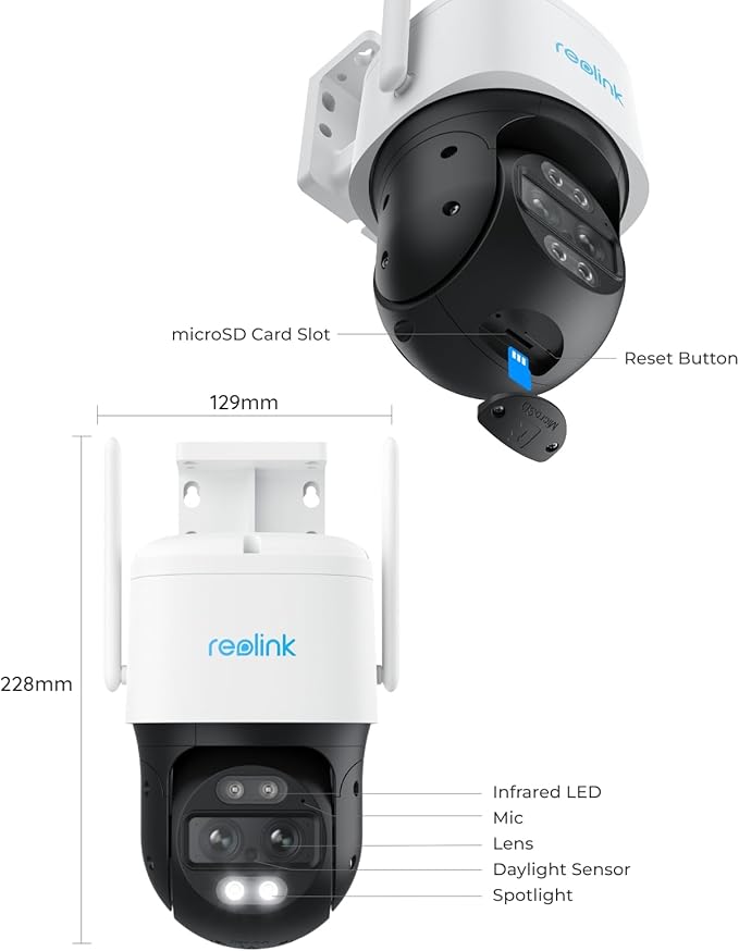 REOLINK 4K Wired WiFi Outdoor Security Camera, 8MP Dual Lens, 360 PTZ Camera, Auto Tracking, 2.4/5GHz Wi-Fi Smart Person/Vehicle/Animal Detection, 6X Hybrid Zoom, Color Night Vision, TrackMix WiFi