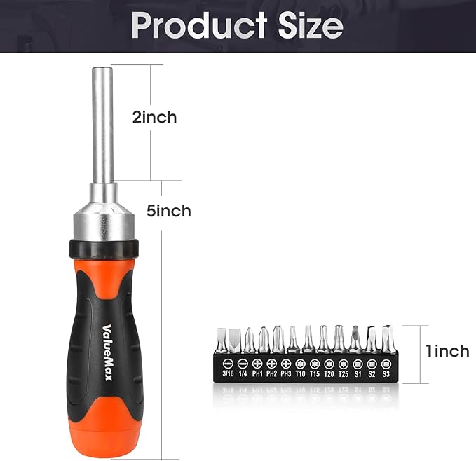 ValueMax 13-in-1 Multi-bit Ratcheting Screwdriver Set Tool All in One, Portable Multi-purpose Ratchet Screw-driver, Slotted/Philips/Torx/Square
