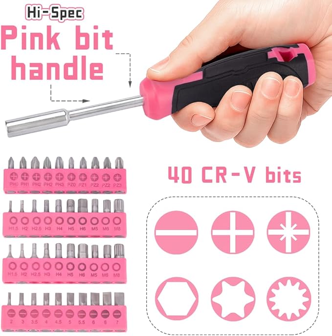 63 Piece Pink Tool Set,Household Tool Kit with Bag for Women, Home, Garage, Office and College Dormitory Use