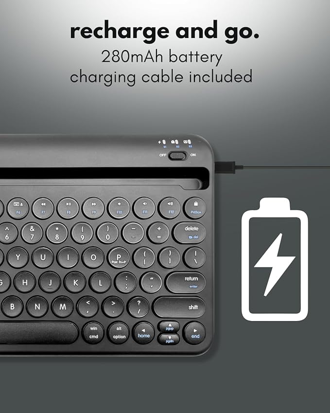 Macally Bluetooth Keyboard for Tablet | Wireless Keyboard for iPad mini/Air/Mini, iPhone (Multi-Device, Built-in Stand, Rechargeable) Easy to Use and Cute Portable