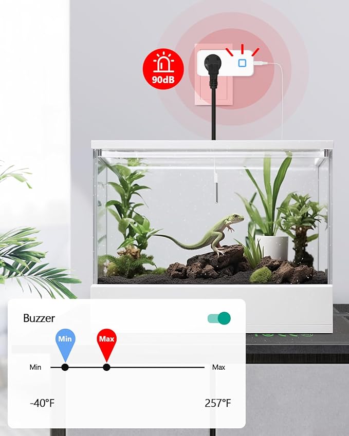 Temperature Controller Reptile Thermostat Outlet, Bluetooth Temp Control Plug with Alarm for Terrarium Heat Mat Heating Pad, Greenhouse, Homebrew Fermenter, 100~240V 10A 1100W