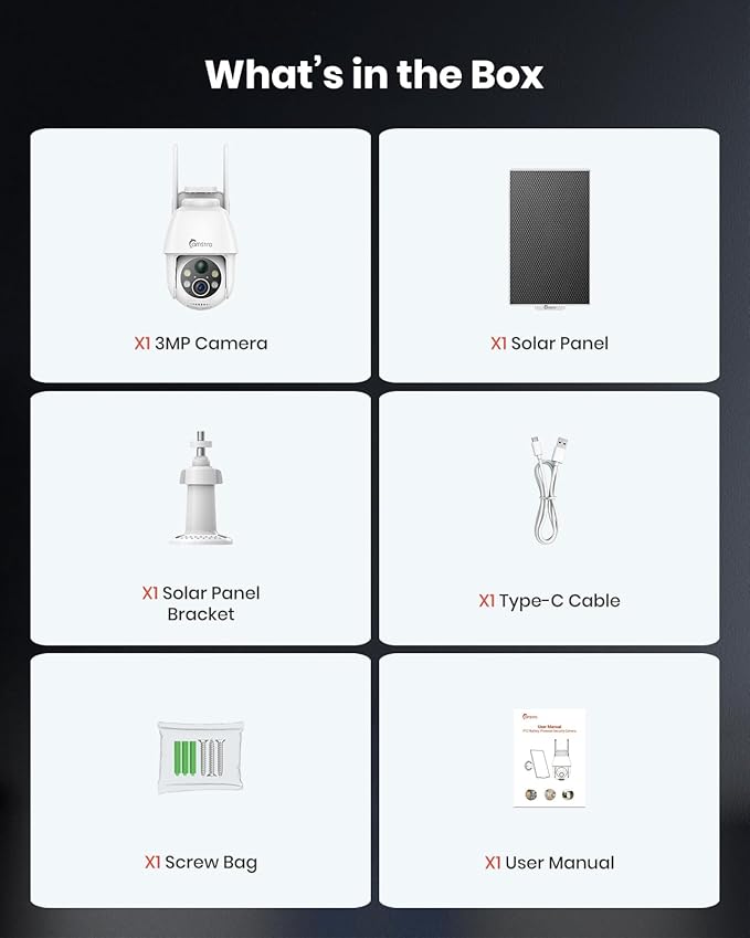 2K Solar Security Cameras Wireless Outdoor, WiFi Cameras for Home Security Battery-Powered, 360° PTZ, 3MP Color Night Vision, Two-Way Audio, Alexa/Google Assistant, 2.4Ghz Only