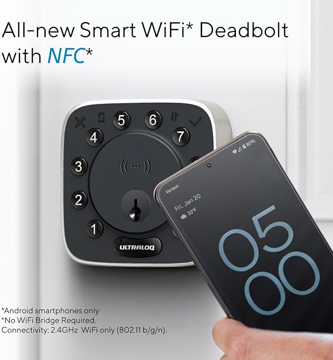 ULTRALOQ Bolt NFC WiFi Smart Lock with Door Sensor, Built in WiFi Deadbolt, Keypad Keyless Entry Door Lock, App Remote Control, Auto Unlock, IP65 Waterproof, 12 Months Battery