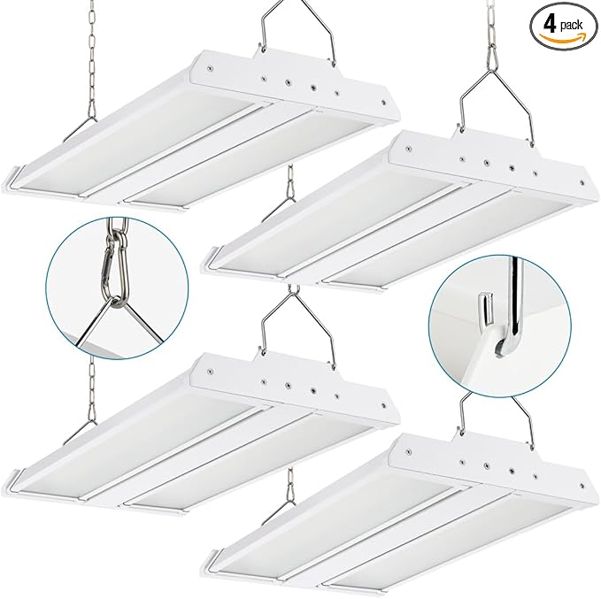 4-Pack High Bay LED Shop Light 1.35FT 150W 21000Lumens 5000K Daylight 100-277V, Commercial Mini Linear High Bay Lights for Warehouse Workshop Supermarket Stadium, 0-10V Dimmable, ETL