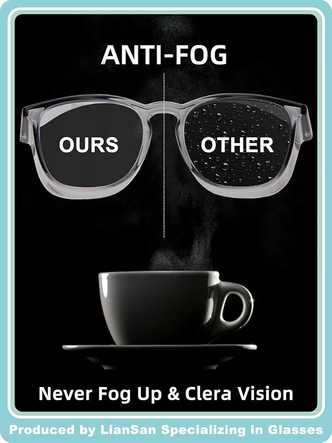 LianSan Oversize Anti-Fog Safety Glasses for Nurses, Z87.1 Certified Goggles for Women, Square UV Protection