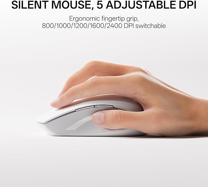 Rapoo 9050S Multi-Device Keyboard and Mouse Combo, 2.4GHz/Bluetooth 5.0/4.0 Wireless Keyboard & Mouse Set for Windows/Mac/Linux/Chrome, Support 4 Devices, Rechargeable, Silent Click, White