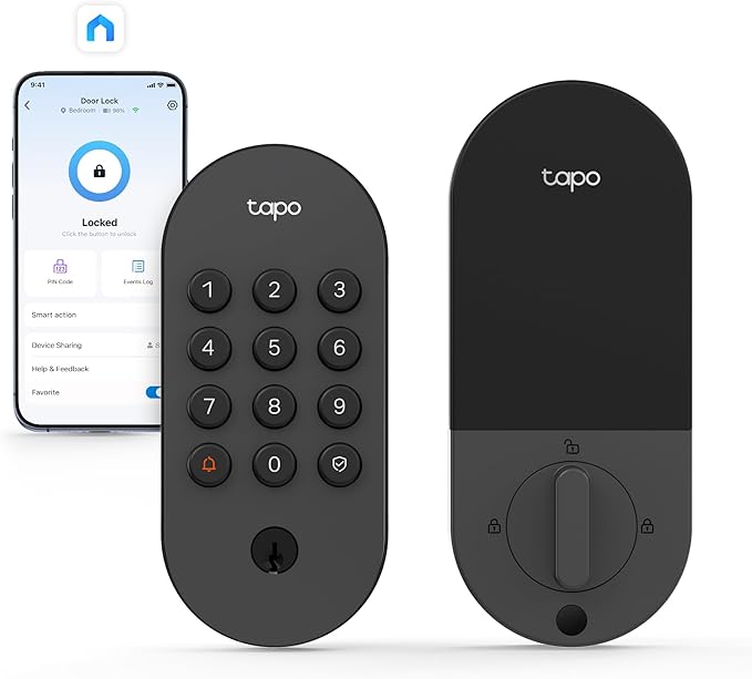 Tapo Smart Wi-Fi Deadbolt Door Lock – Keyless Tactile Buttons, Customized Access with in-App Monitoring, Auto-Lock, IP54 Weatherproof, BHMA Grade 3, Compatible with Standard Door Sizes, Tapo DL100