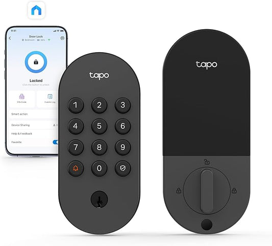 Tapo Smart Wi-Fi Deadbolt Door Lock – Keyless Tactile Buttons, Customized Access with in-App Monitoring, Auto-Lock, IP54 Weatherproof, BHMA Grade 3, Compatible with Standard Door Sizes, Tapo DL100