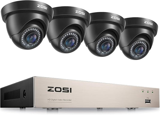 ZOSI 1080p Home Security Cameras System with AI Human/Vehicle Detection,H.265+ 8CH CCTV DVR and 4pcs 2.0MP 1920TVL Surveillance Cameras Indoor Outdoor,80ft Night Vision,Remote Access(No HDD)