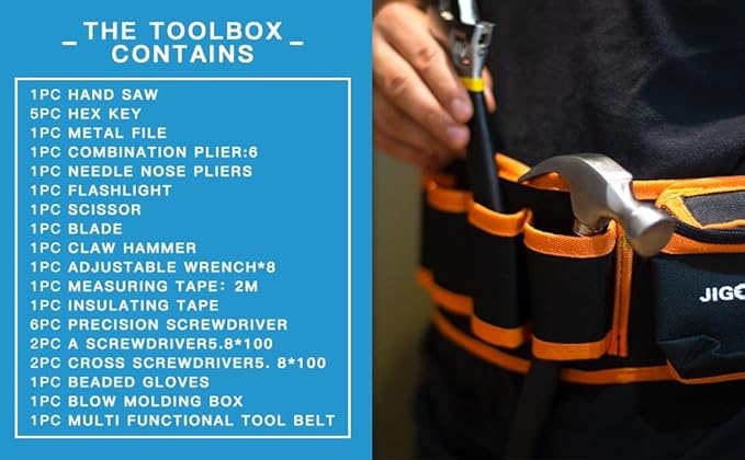 Tool Kit for Home and Tool Belt Kit, Toolbox Include 72PC Complete Tool Box Set, Mini Tool Kit and Toolbox Accessories and Tool Belts for Men Home Tool Kits for All Purpose