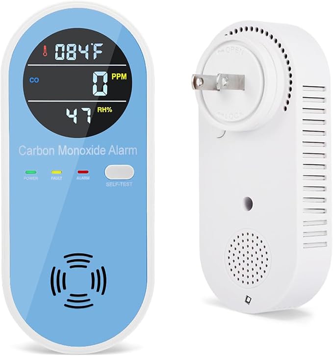 Travel Carbon Monoxide Detectors, AC Plug-in Carbon Monoxide Detector with LCD Digital Display, 3-in-1 CO Leak Detector, CO Alarm with Light & Voice Waring for Home (1 Pack)
