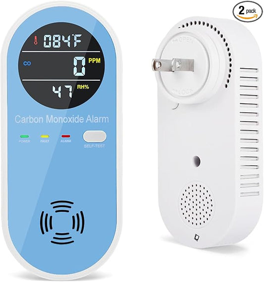 2 Packs Carbon Monoxide Detectors, 3in1 Carbon Monoxide Detector Plug in Wall, FLUNGSKY Travel Carbon Monoxide Detector with Temperature Humidity Display, Portable Carbon Monoxide Detectors for Home