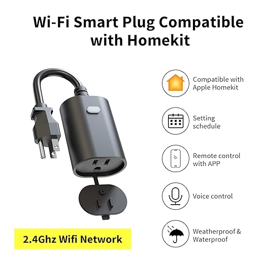 Minoston HomeKit Outdoor Smart Plug, Waterproof Wi-Fi Outlet (2.4GHz Only), Compatible with Apple Home, Siri, Alexa, Google Assistant, Smart Life App, Heavy Duty Outlet Plug, Black (MP22WH)