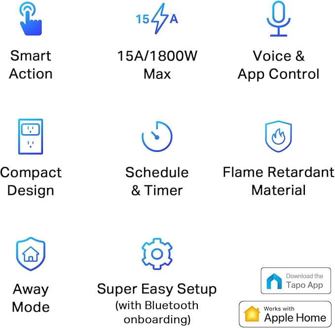 TP-Link Tapo Apple HomeKit Smart Plug Mini, Compact Design, 15A/1800W Max, Super Easy Setup, Works with Siri, Alexa & Google Home, UL Certified, 2.4G Wi-Fi Only, White, Tapo P125(4-Pack)
