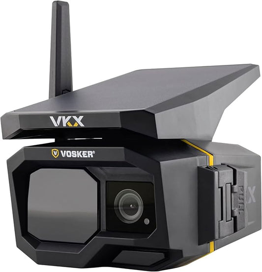 Vosker VKX Solar Powered 4G-LTE Outdoor Cellular Security Camera - No WiFi Needed, Motion Activated, Night Vision, SIM Card Included, On-Demand Mode - 15s Video Clips, IP65 Weather-Resistant