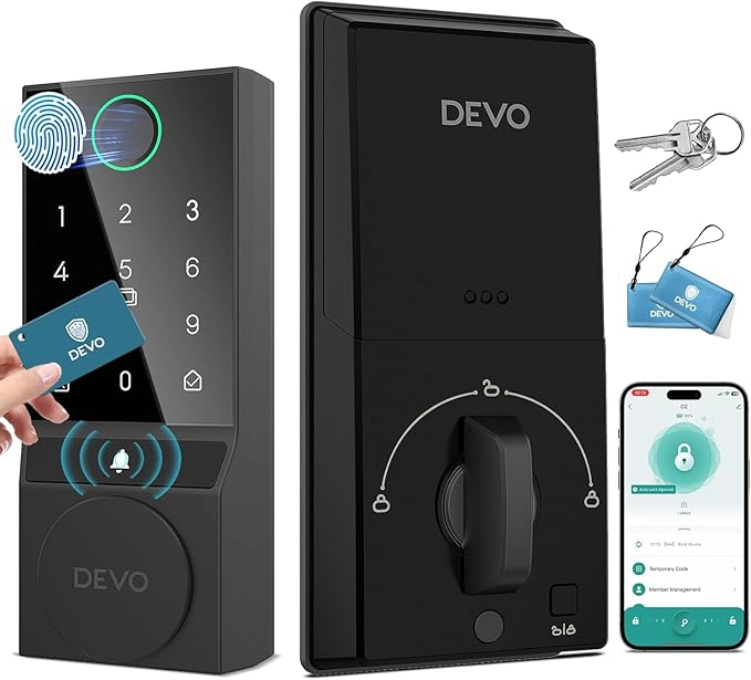 Devo G2 Smart Lock,Finger Print Digtal Smart Locks, Front Door Keyless Entry Door Lock,Bluetooth Smart Deadbolt, App Remote Control,Electronic Touchscreen Keypad Deadbolt, Auto Lock(Black)