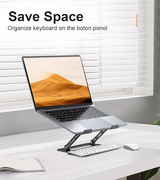 Adjustable Laptop Stand for Desk, Portable Laptop Stand Holder and Riser, Foldable Aluminum Notebook Computer Stand for MacBook Air Pro HP Lenovo Dell Samsung Chromebook, 10-15.6 inch, Black