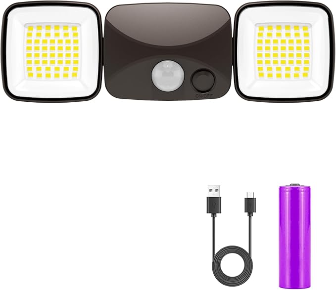 Rechargeable Small Battery Operated Motion Sensor Light 1500LM & 3000LM High Brightness Modes, USB Charging LED Flood Light Outdoor for Garage Entryways Yard Indoor Brown 1Pack