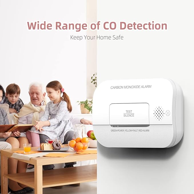 Carbon Monoxide Detector, 7 Year Sensor Life CO Detector with Battery Warning Indicator and Test Button, 85 dB, for Ceiling and Wall Mounting, White (2Pack)