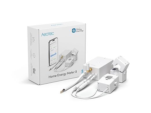 Aeotec Home Energy Meter 8 - Smart Electricity Monitor - Real-Time Usage and Production Tracking - Z-Wave Long Range - 2x200A Clamp-On Sensor - Supports 2-Phase Power - SmartThings - HomeAssistant