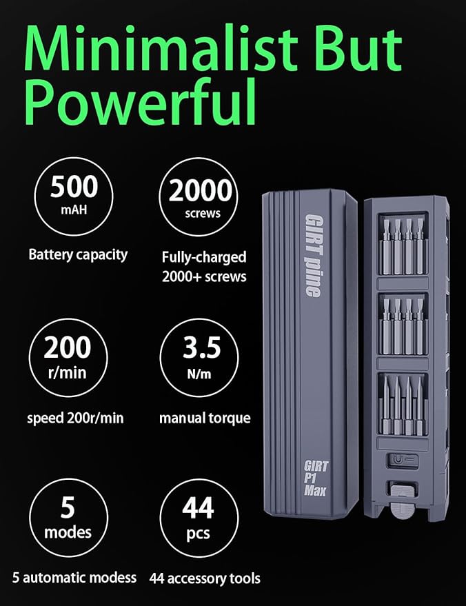 Mini Electric Screwdriver, With LED light and screen，Precision Screwdriver Set, Magnetic Storage, Electric Screwdriver for Electronics Phone Camera Laptop Watch - Grey