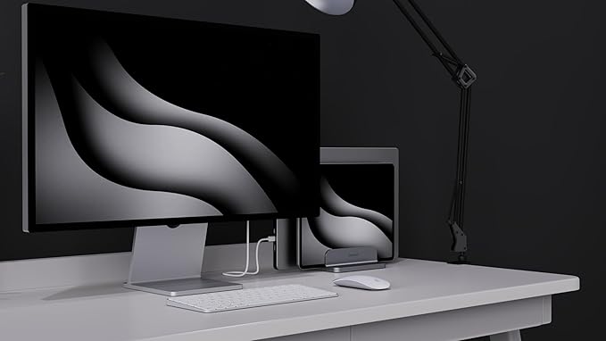 Dual Aluminum Vertical Laptop Stand Organizer, Sturdy Notebook Computer Holder Stand Compatible with New Liquid Retina XDR Apple MacBook Air/Pro, Mac mini, Apple TV and iPad Pro - Spacegray