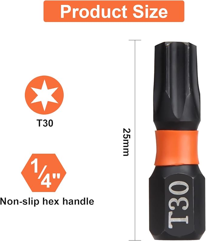 Pro T30 Bit Assortment - Screwdriver Bits Set 20Pcs, 25mm Length, Torx Screwdriver Bit, 1/4 Inch Hex Shank, with Storage Box