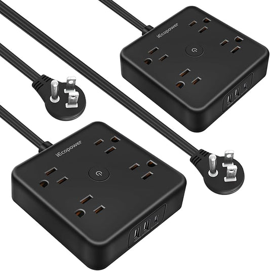 2 Pack Ultra Flat Plug Power Strip,Power Strips with Surge Protection-4 Widely Outlets,6 ft Flat Plug Extension Cord with 3 USB Ports(1 USB C Port),Slim Desk Charging Station,Black