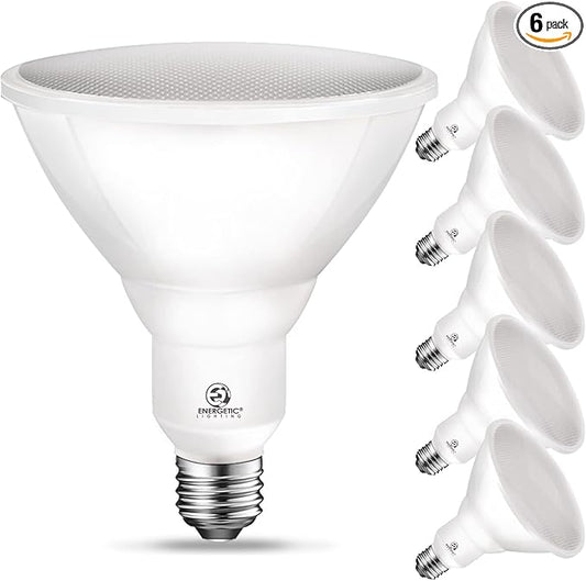 Energetic PAR38 LED Flood Outdoor Light Bulb, 5000K Daylight, 90 Watt Equivalent (11W), Wet Rated, 900LM, E26 Base, Non-Dimmable, 6 Pack