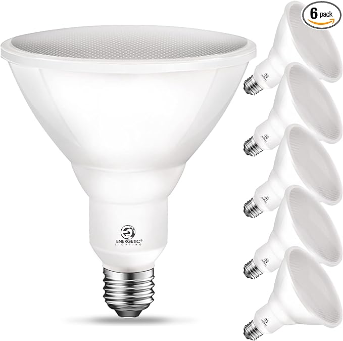 Energetic PAR38 LED Flood Outdoor Light Bulb, 3000K Warm White, 90W Equivalent (11 Watt), 900 Lumens, E26 Base, Non-Dimmable, Wet Rated, 6 Pack