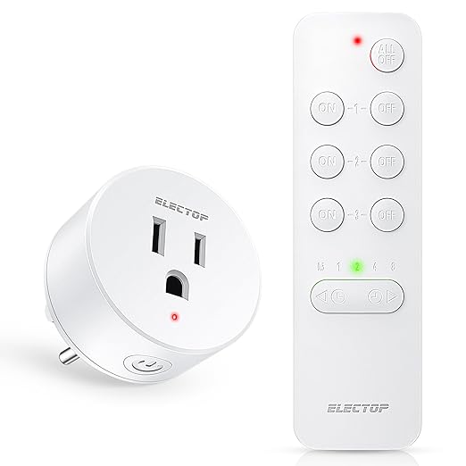 ELECTOP Remote Control Outlet, 15A/1500W Wireless Outlet Power Switch with Countdown Function, No Wire Long Range Electrical Switch Plug On/Off for Lights, Fans, Christmas Lights, Household Appliance