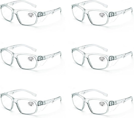 ProtectX Stylish Anti-Fog & Scratch-Resistant Safety Glasses With Readers, UV Protection Goggles, Anti-Impact Lightweight Glasses for Men＆Women Charcoal Reading 3.0-6 Pack