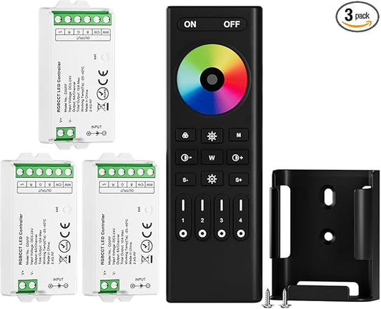 BTF-LIGHTING 5050SMD FCOB COB RGBCCT RF 2.4GHz Wireless Remote RC03RFB &3PCS C05RF Tuya Controller Kit 4 Zones Group Control PWM RGBWW (+ R G B C W) 6pin LED Strip DC5V DC12V DC24V