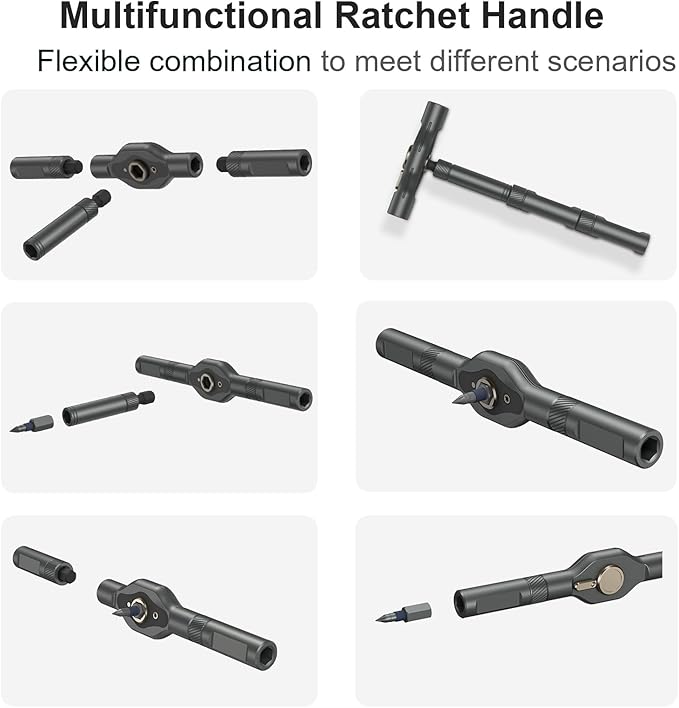 JXTZ Ratchet Screwdriver Set, 42 in 1 Magnetic Screwdriver Set with T Handle, DIY Multi Bit Magnetic Drive Set, Versatile Repair Tool for Home Appliances Bicycle Motorcycle, Grey