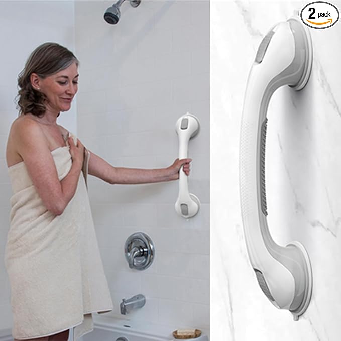 AirTight® Grab Bars for Shower Suction (2Pack) 16-Inch Moon Grey