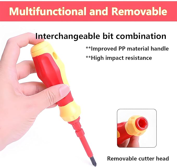 Insulated Screwdriver Set for Electricians – Ergonomic Handle, Magnetized Tips, Durable for Electrical Work, Receptacle & Outlet Screwdriver, Multi-Tool (3 in 1)