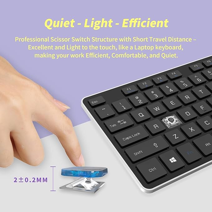 Slim Quiet Wireless Keyboard for Mac and Windows,Durable Flat Keyboard with Full Size Ultra Quiet Low-Profile Flat Keys, 2.4GHz Wireless for Mac,Windows 11/10/8/7/Vista,Microsoft & PC, Black