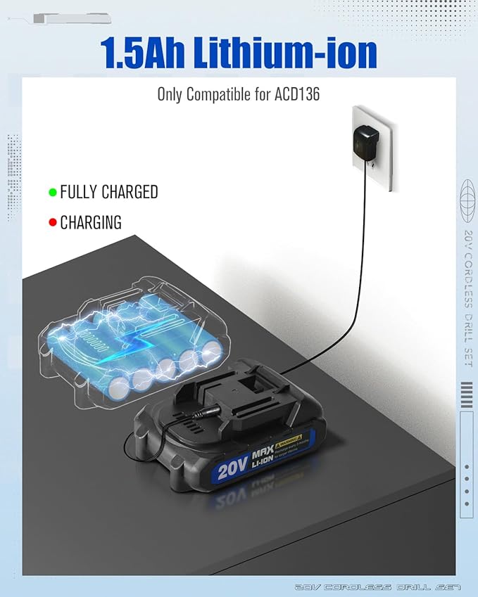 AVID POWER 20V MAX Power Drill Kit, Cordless Drill Set with Battery and Charger, 2 Variable Speed, 3/8-Inch Keyless Chuck, 19 Position and 22pcs Bits - Blue
