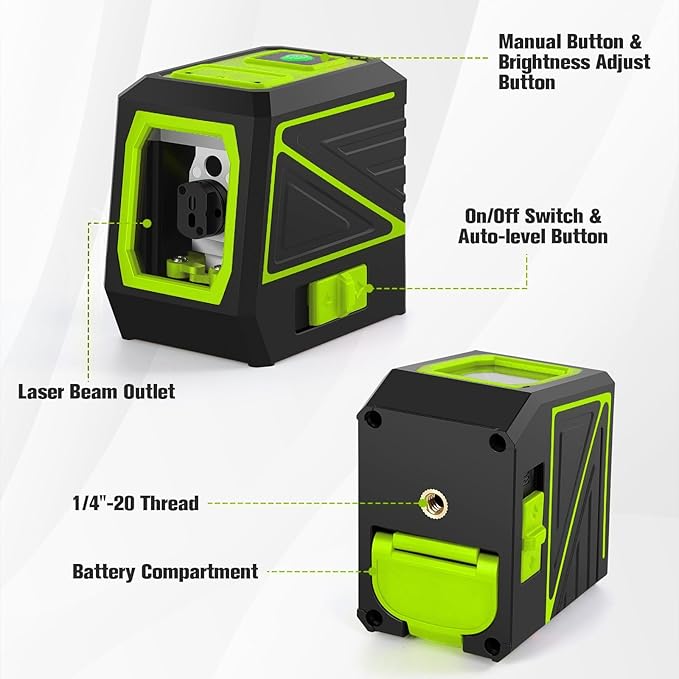 Professional Green Beam Pipe Locator Laser Level with Tripod, 100Ft Range for Utility Mapping, Pipe Alignment, and Conduit Installation, Self-Leveling, Includes Battery
