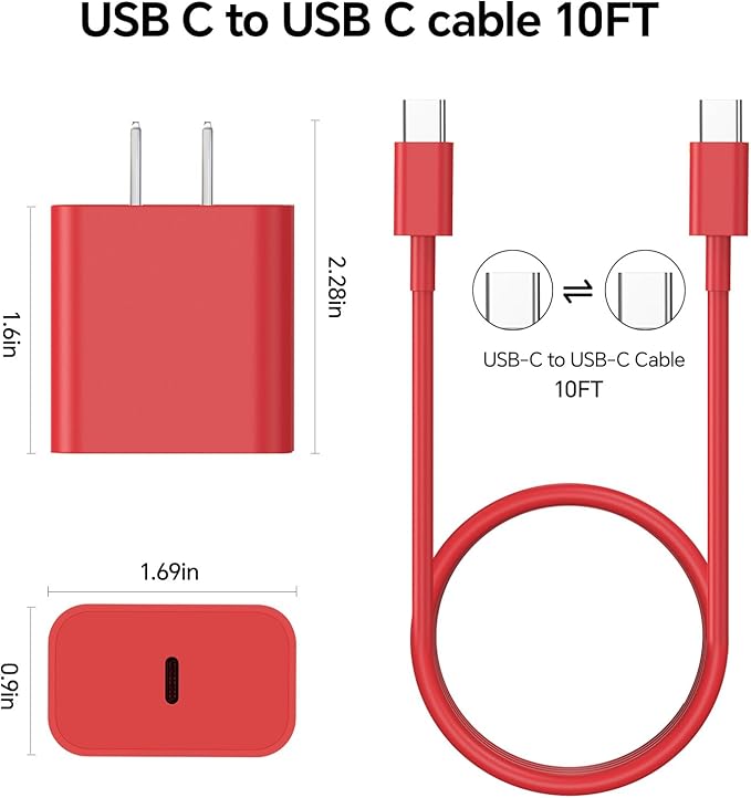 Compatible with Phone 16 15 Charger Fast Charging 10ft, 60W Fast Type C to C Charger Cord Long,15/16 Plus,15/16 Pro Max, for MaccBoook Pro/Air, for Pad Air 4/5/Minii 6/Pro 12.9/11,Blue/Black/Red