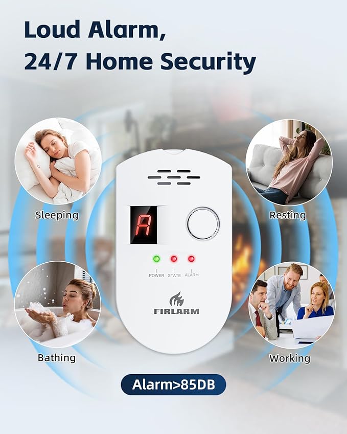 Natural Gas Detector, Plug-in Gas Leak Detector for Home, Propane Leak Alarm for RV and Kitchen, with LED Digital Display