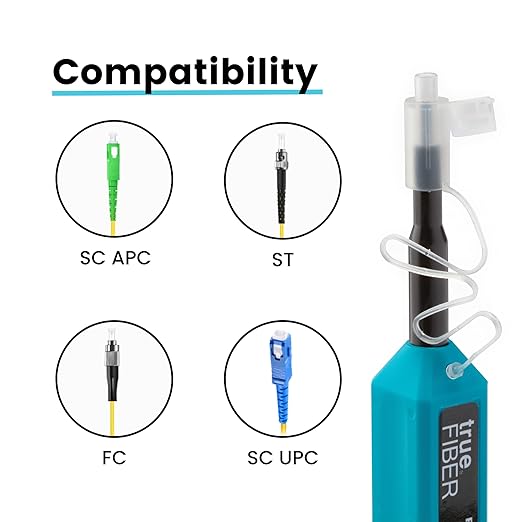 trueCABLE Fiber Optic Dual Position Pen Click Cleaner, SC/ST/FC, 800+ Cleans, UPC/APC Connector Ferrules, 2.50mm, 1 pc